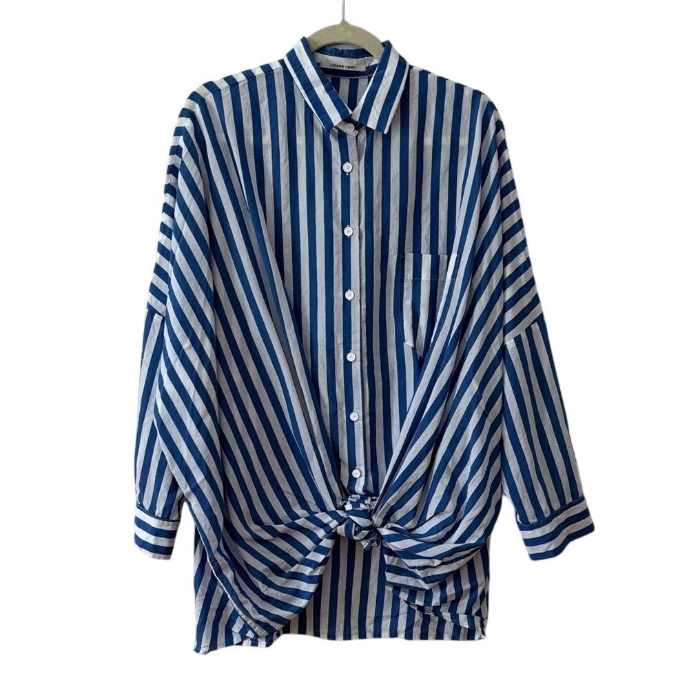 Liviana Conti Blue White Stripe Button Down Shirt Blouse Women's size 44 / Large